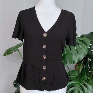 #8)  Romantic V-neck button decoration front top Size M